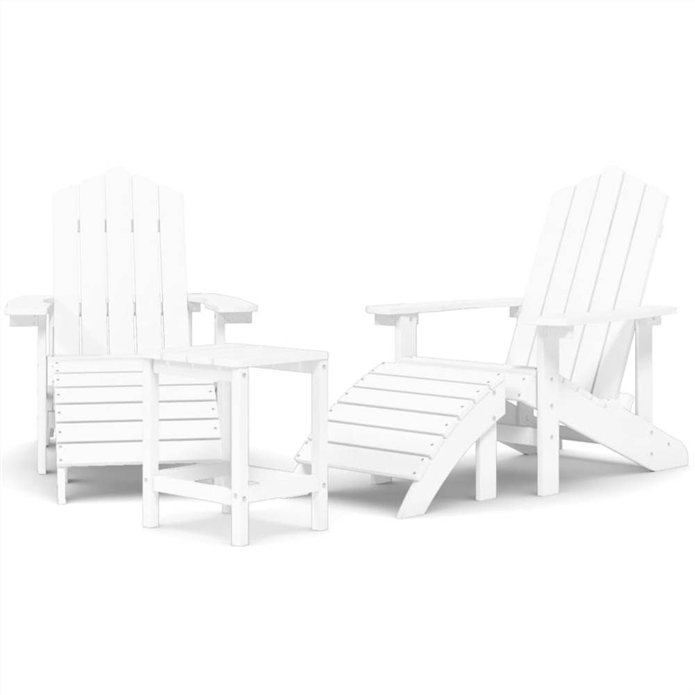 Garden Adirondack Chairs with Footstool & Table HDPE White