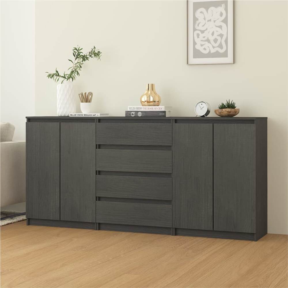 

Side Cabinets 3 pcs Grey Solid Pinewood