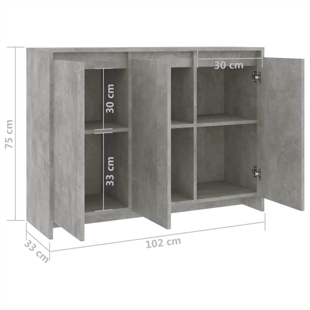 Sideboard Concrete Grey 102x33x75 cm Chipboard