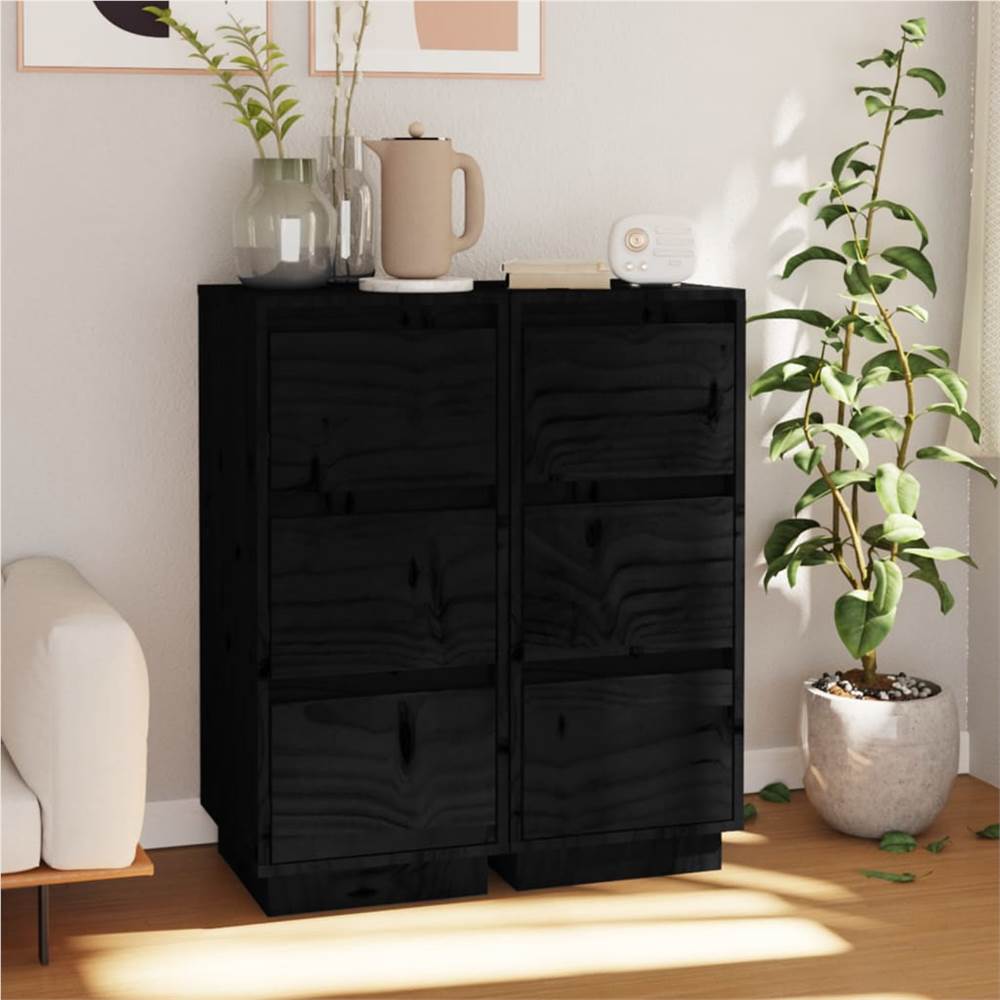 

Sideboards 2 pcs Black 32x34x75 cm Solid Wood Pine