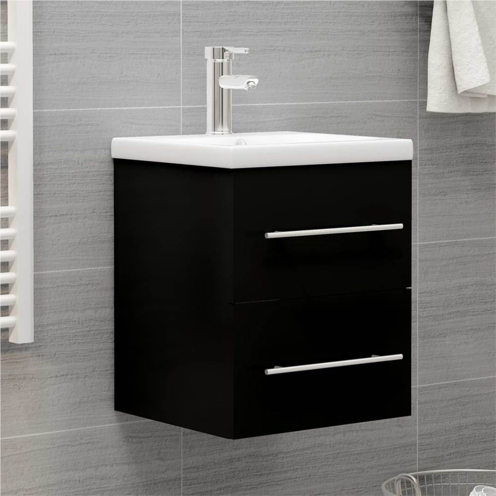 Sink Cabinet with Built-in Basin Black Chipboard