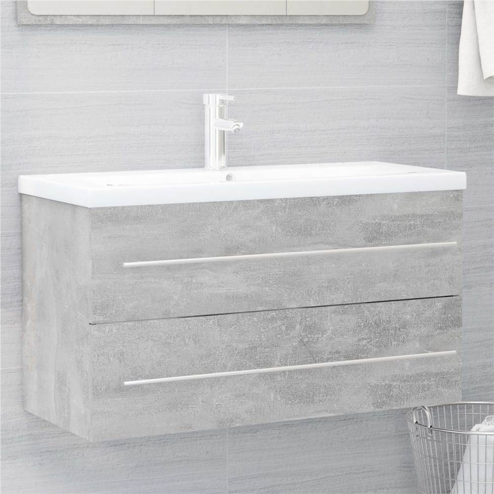 

Sink Cabinet with Built-in Basin Concrete Grey Chipboard