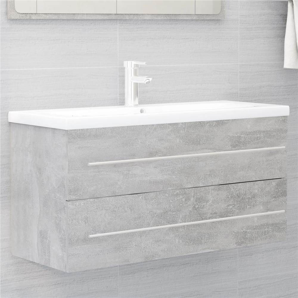 

Sink Cabinet with Built-in Basin Concrete Grey Chipboard