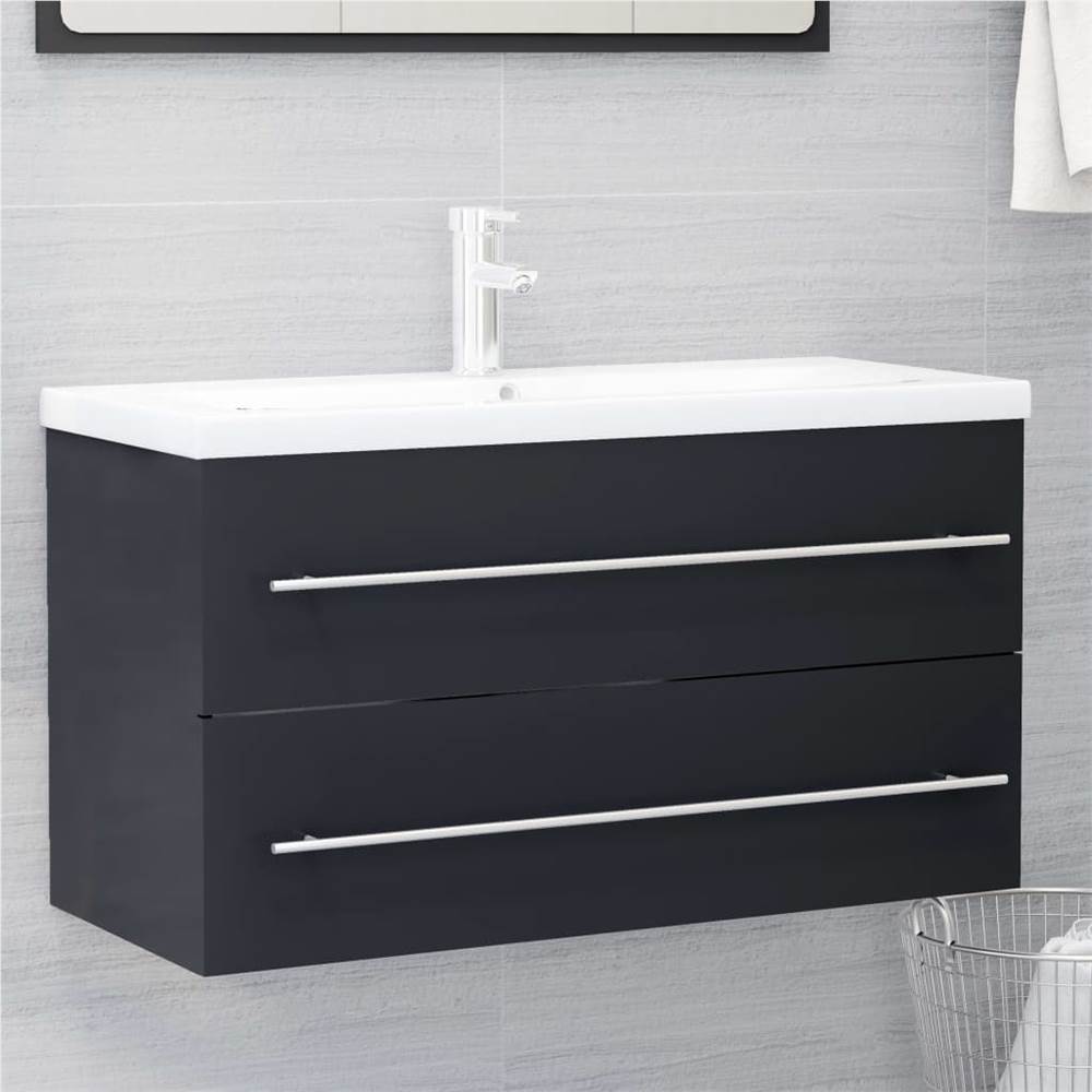 

Sink Cabinet with Built-in Basin Grey Chipboard