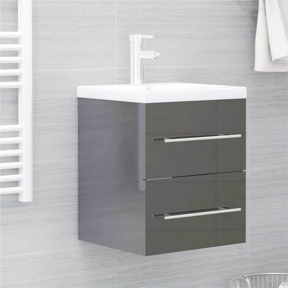 

Sink Cabinet with Built-in Basin High Gloss Grey Chipboard