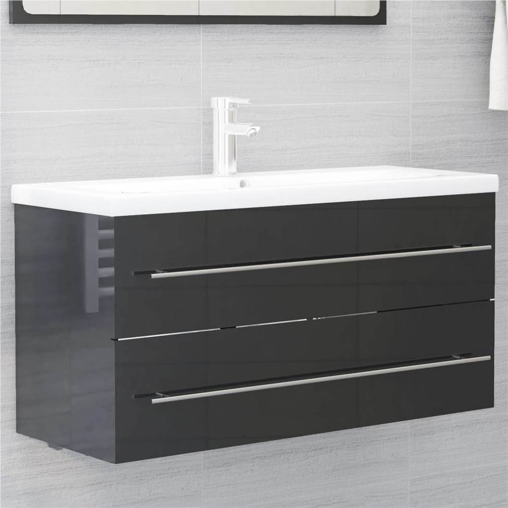 

Sink Cabinet with Built-in Basin High Gloss Grey Chipboard