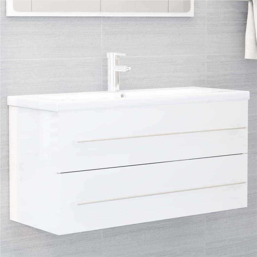 

Sink Cabinet with Built-in Basin High Gloss White Chipboard