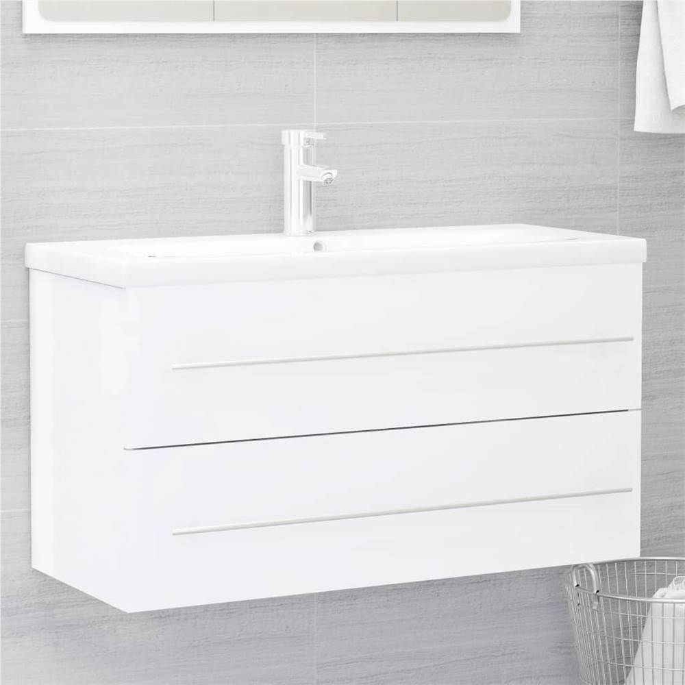 

Sink Cabinet with Built-in Basin High Gloss White Chipboard
