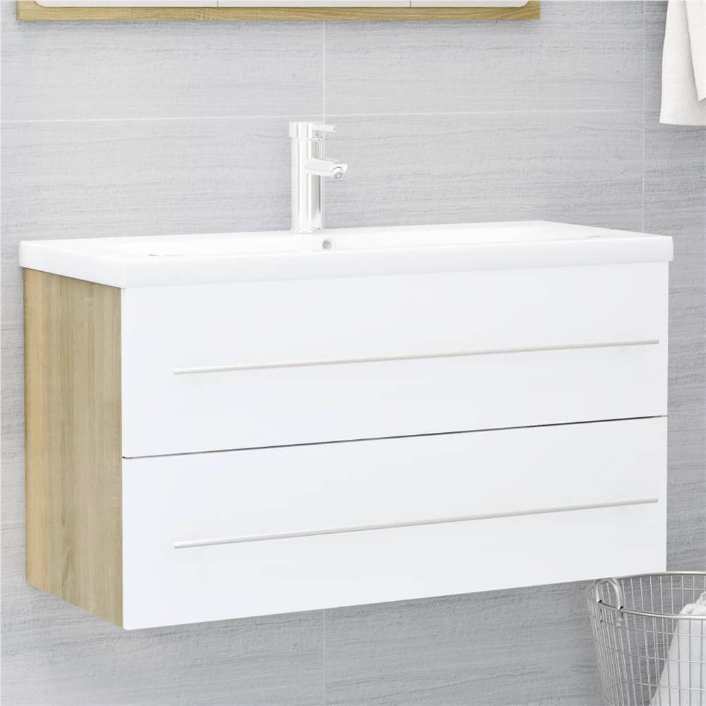 

Sink Cabinet with Built-in Basin White and Sonoma Oak Chipboard
