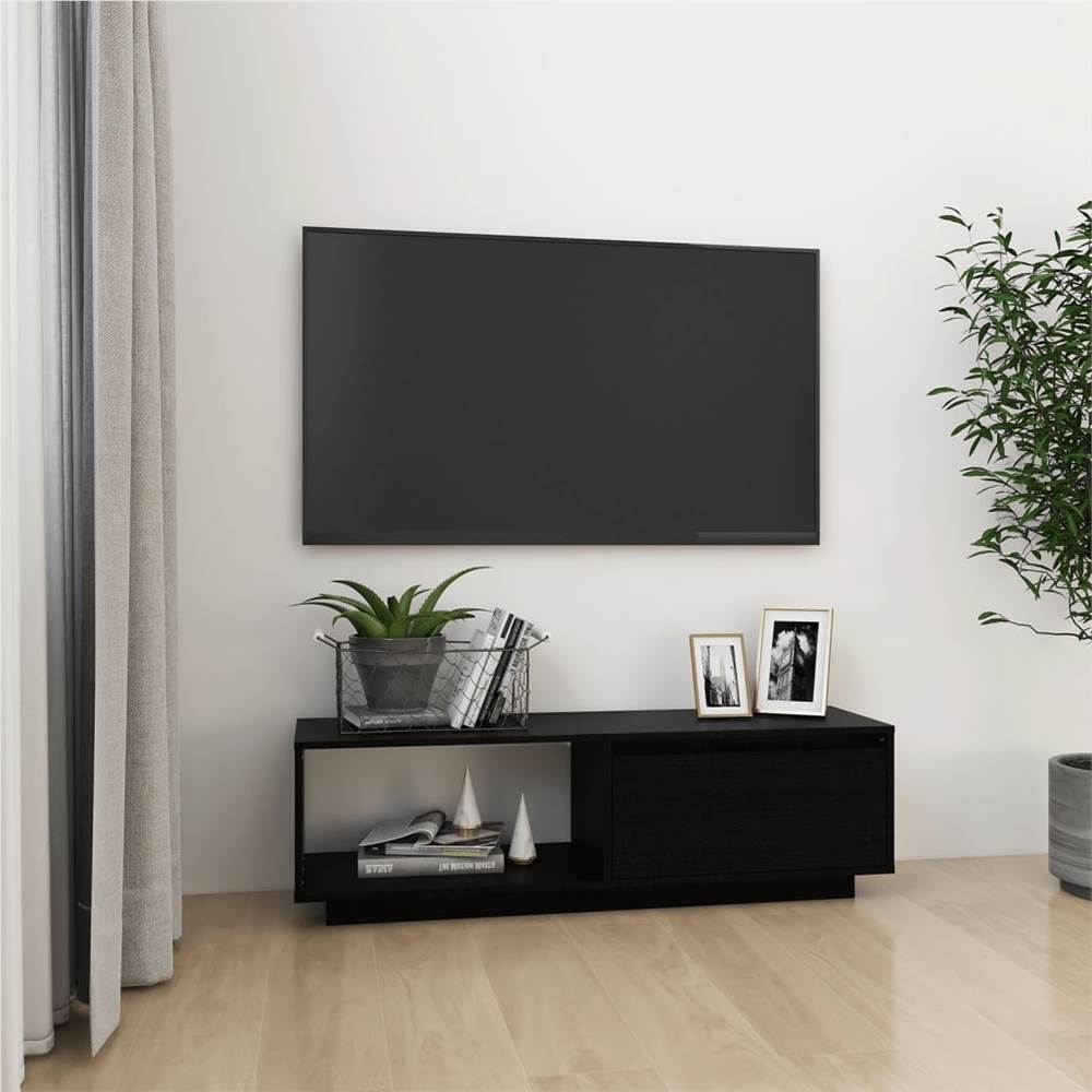 Mueble TV Negro 110x30x33.5 cm Madera maciza de pino