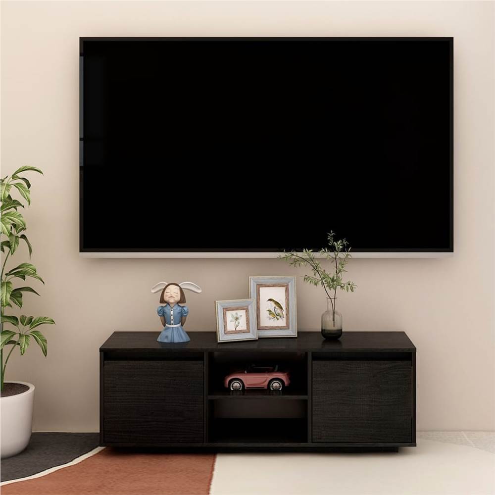 

TV Cabinet Black 110x30x40 cm Solid Pinewood