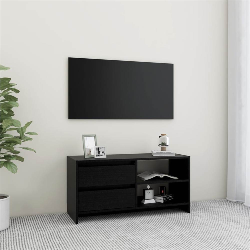 Mueble TV Negro 80x31x39 cm Madera maciza de pino