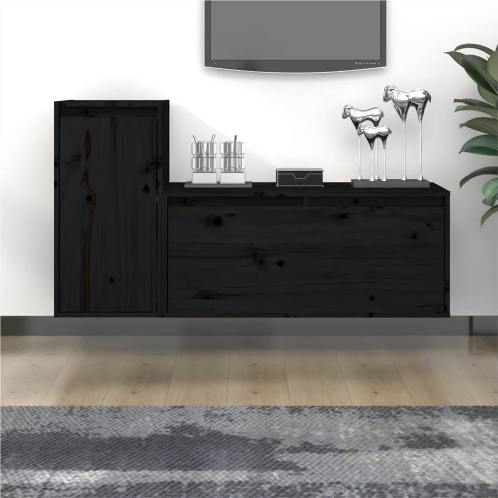 

TV Cabinets 2 pcs Black Solid Wood Pine