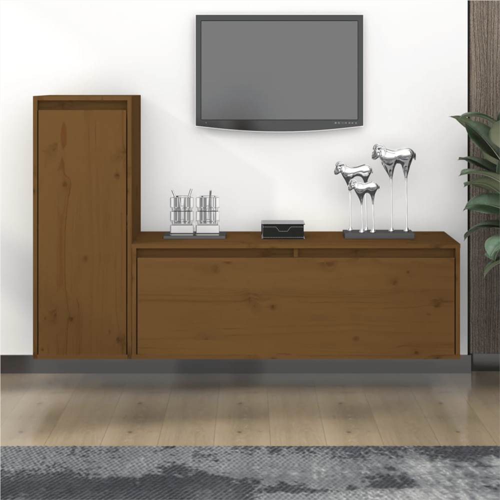 

TV Cabinets 2 pcs Honey Brown Solid Wood Pine