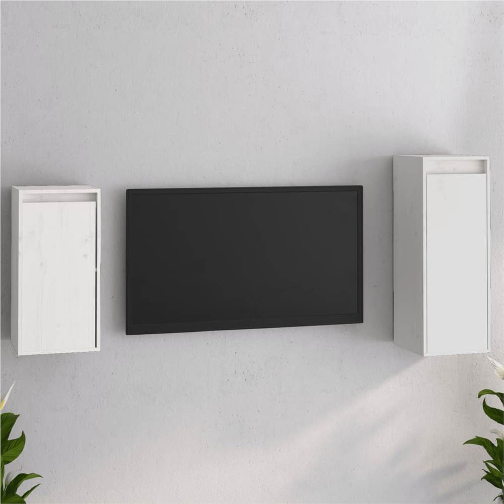 

TV Cabinets 2 pcs White Solid Wood Pine