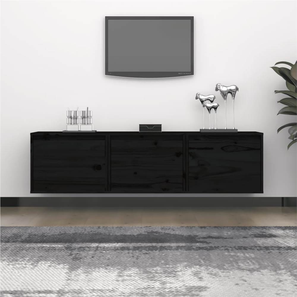 

TV Cabinets 3 pcs Black Solid Wood Pine