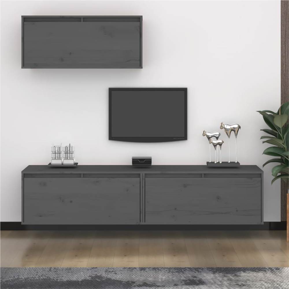 

TV Cabinets 3 pcs Grey Solid Wood Pine