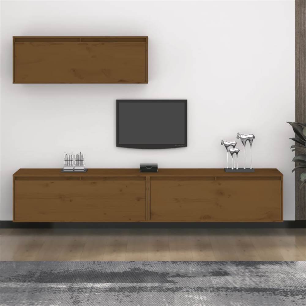 

TV Cabinets 3 pcs Honey Brown Solid Wood Pine