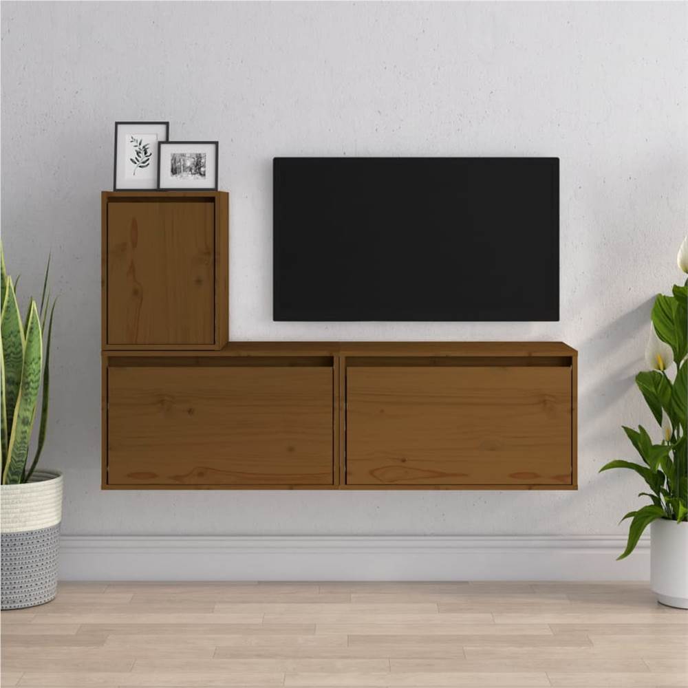 

TV Cabinets 3 pcs Honey Brown Solid Wood Pine