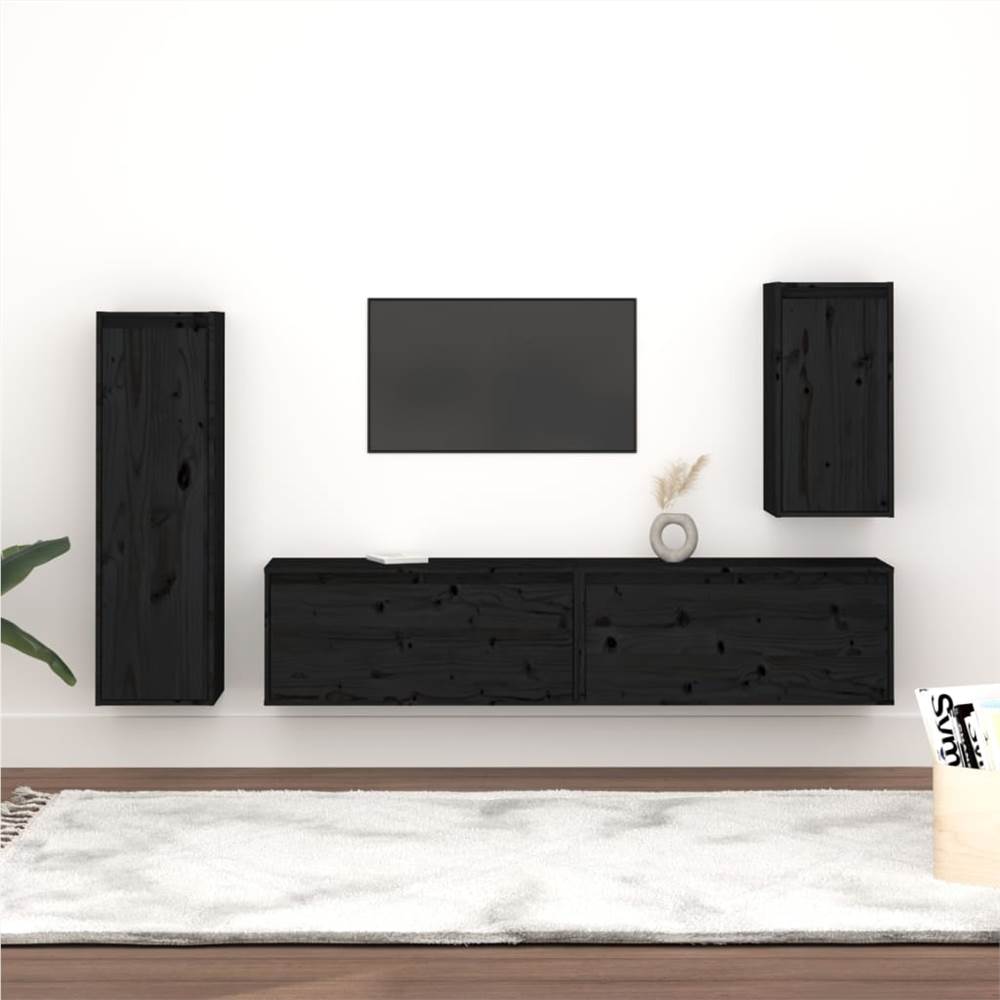

TV Cabinets 4 pcs Black Solid Wood Pine