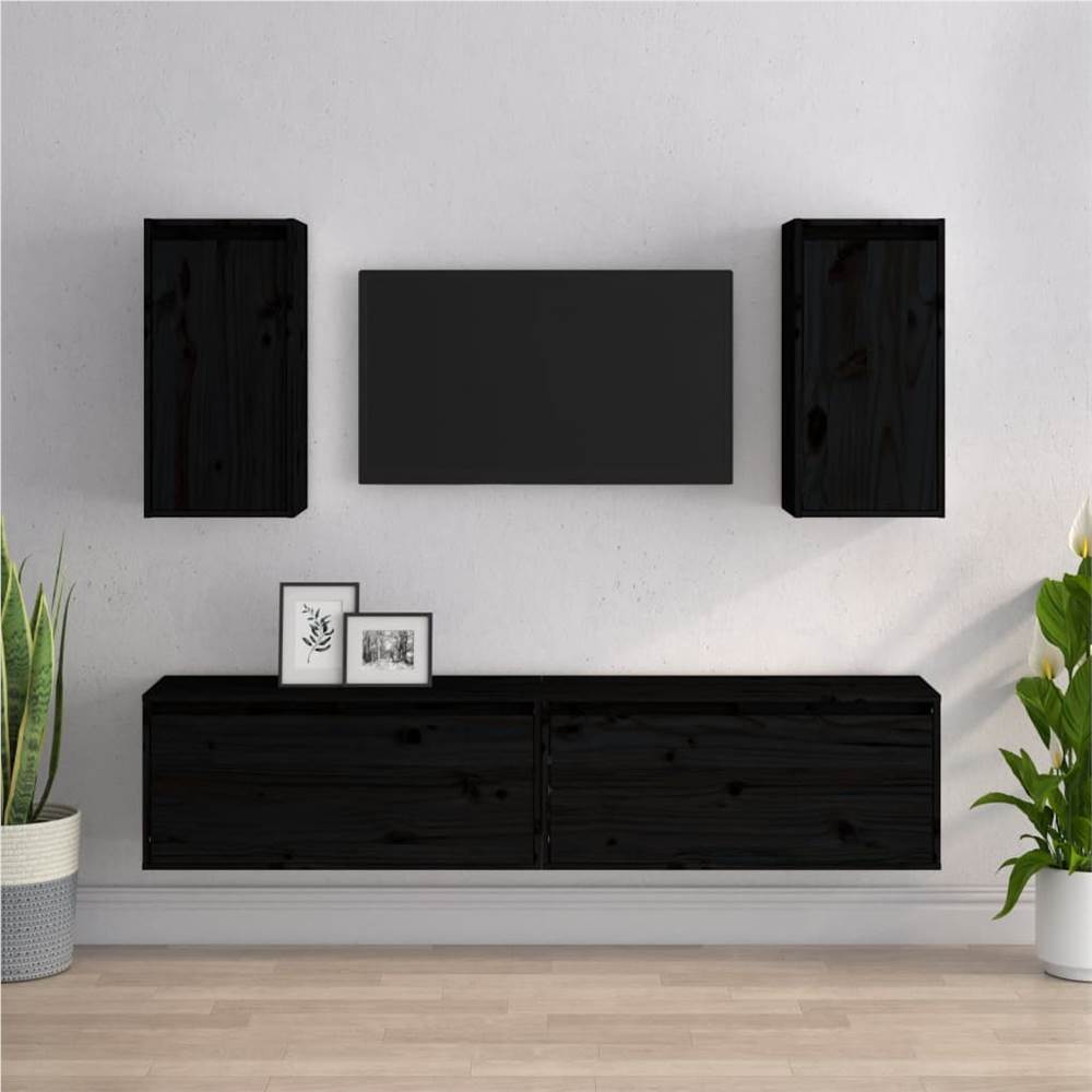 

TV Cabinets 4 pcs Black Solid Wood Pine