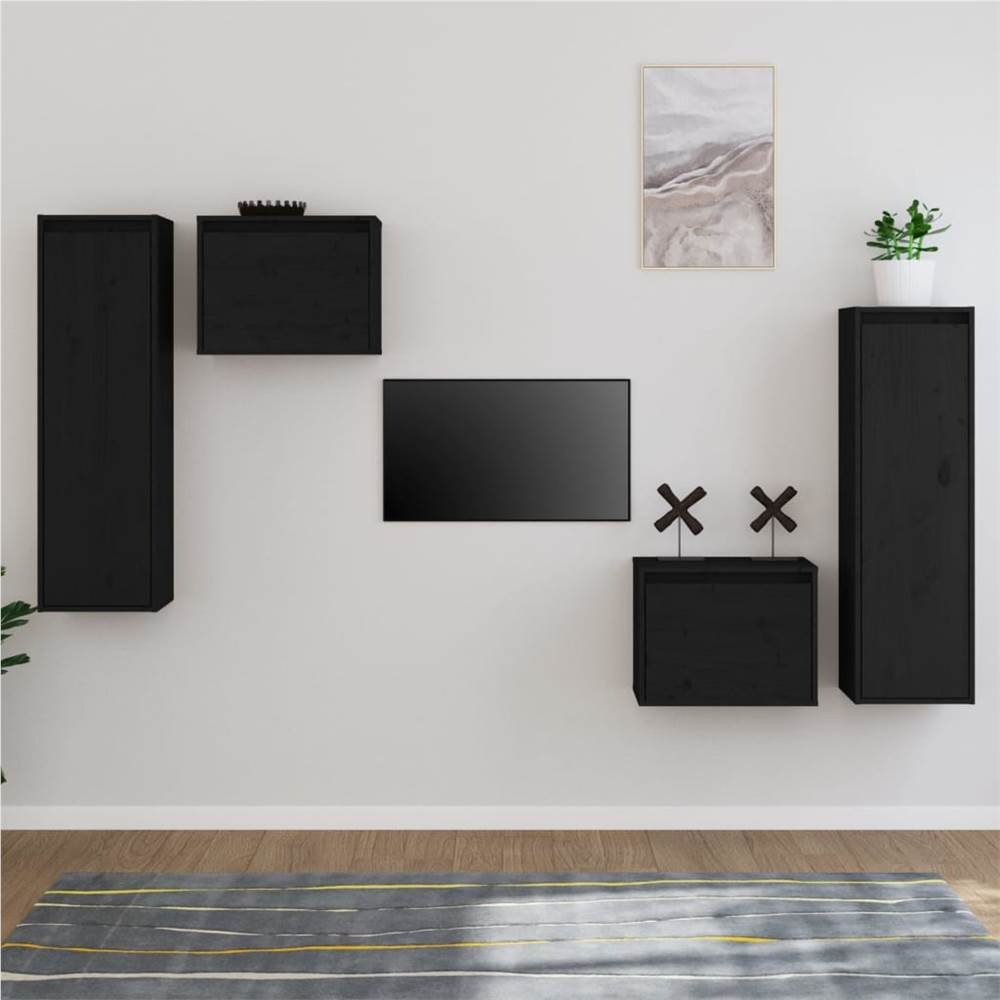 

TV Cabinets 4 pcs Black Solid Wood Pine