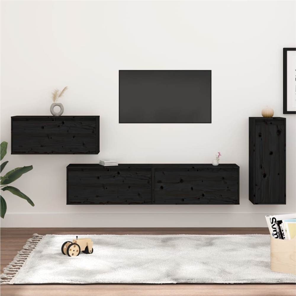 

TV Cabinets 4 pcs Black Solid Wood Pine