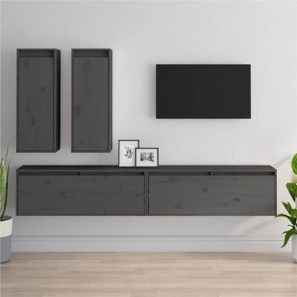 

TV Cabinets 4 pcs Grey Solid Wood Pine