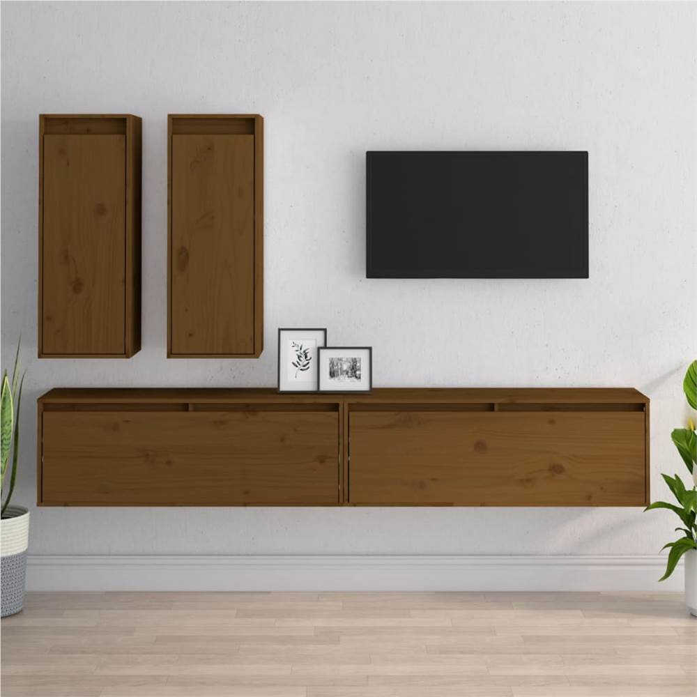 

TV Cabinets 4 pcs Honey Brown Solid Wood Pine