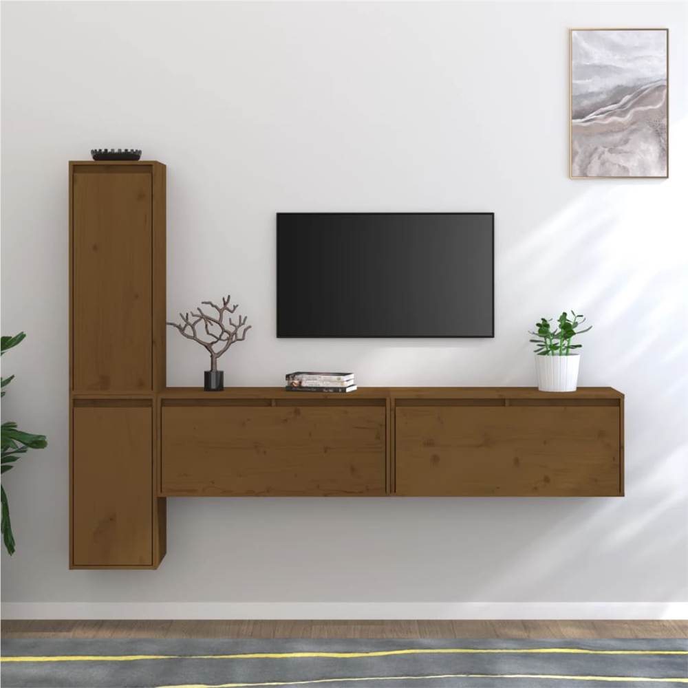 

TV Cabinets 4 pcs Honey Brown Solid Wood Pine