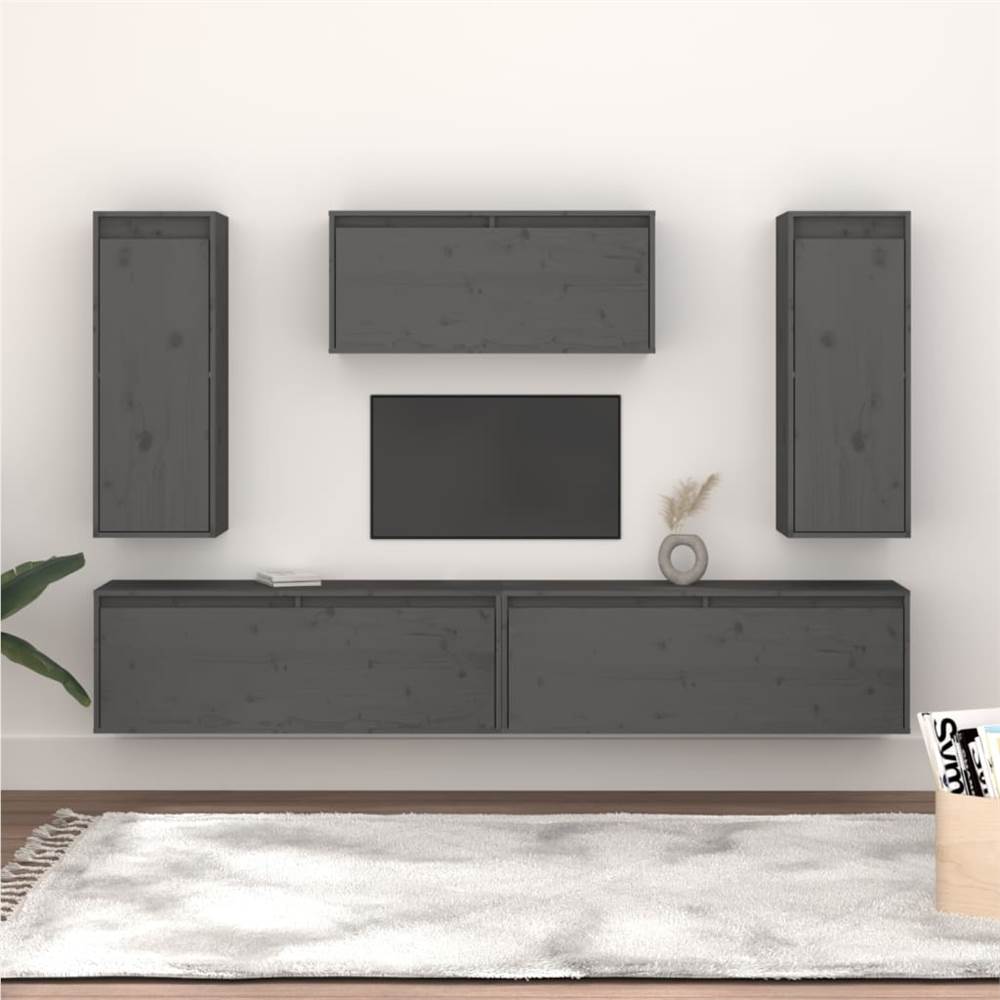 

TV Cabinets 5 pcs Grey Solid Wood Pine