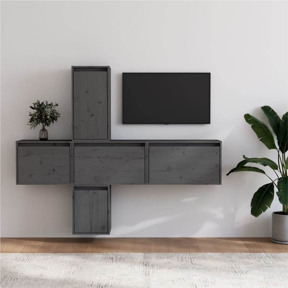 

TV Cabinets 5 pcs Grey Solid Wood Pine