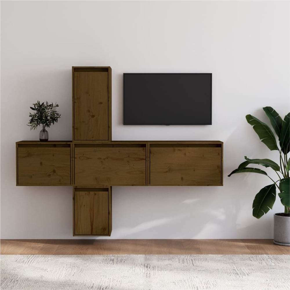 

TV Cabinets 5 pcs Honey Brown Solid Wood Pine