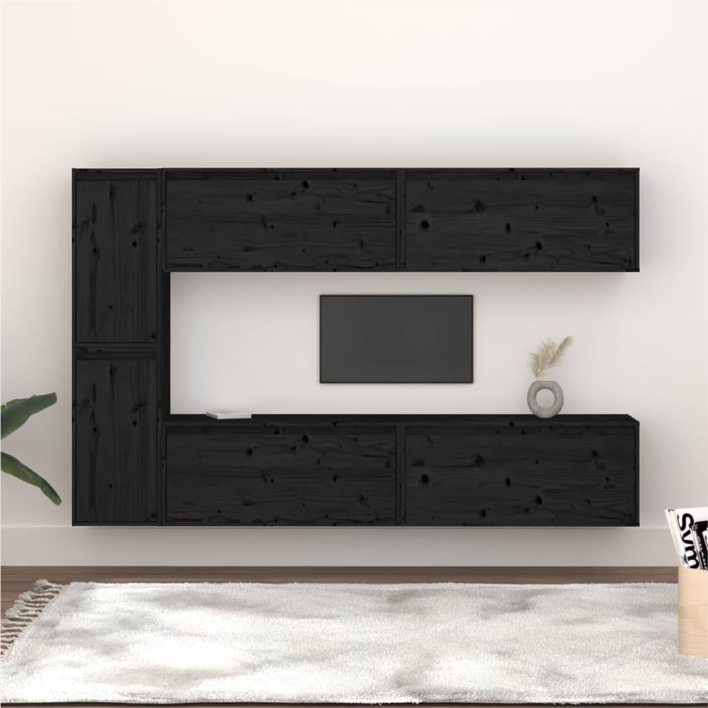

TV Cabinets 6 pcs Black Solid Wood Pine