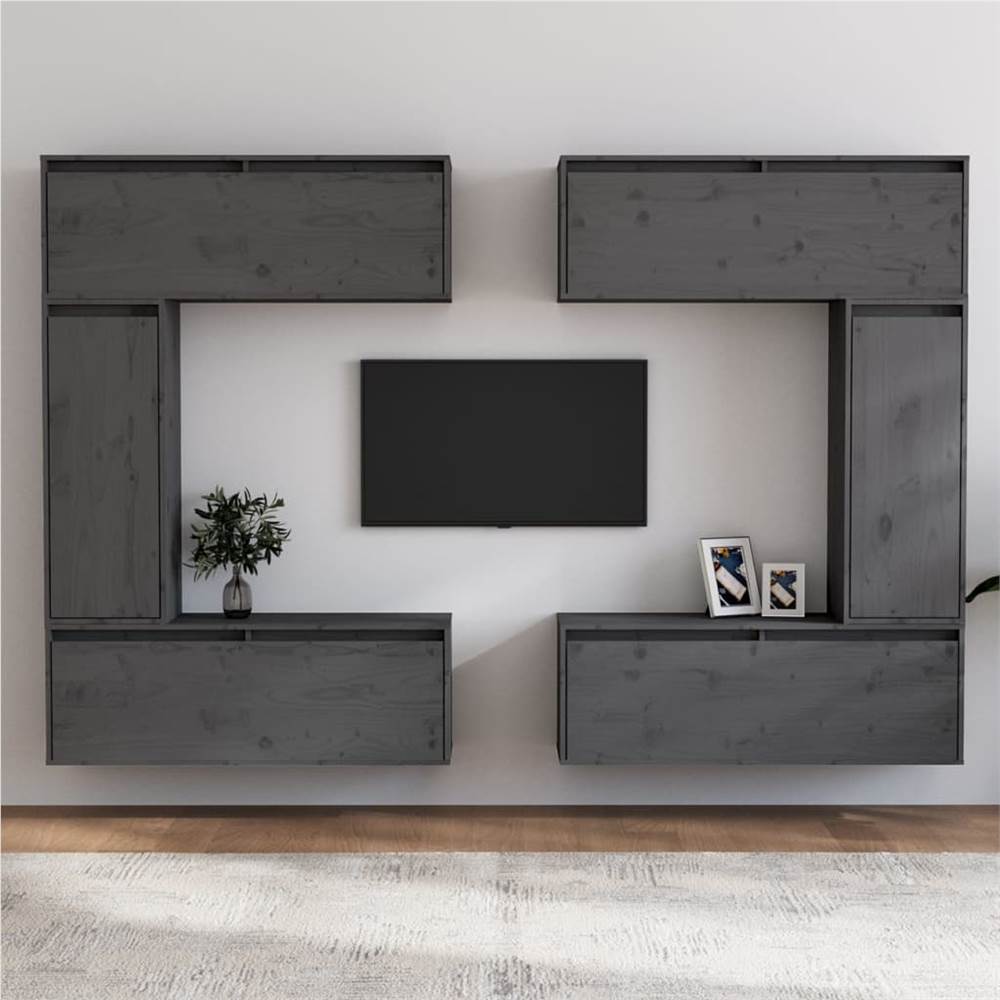 

TV Cabinets 6 pcs Grey Solid Wood Pine