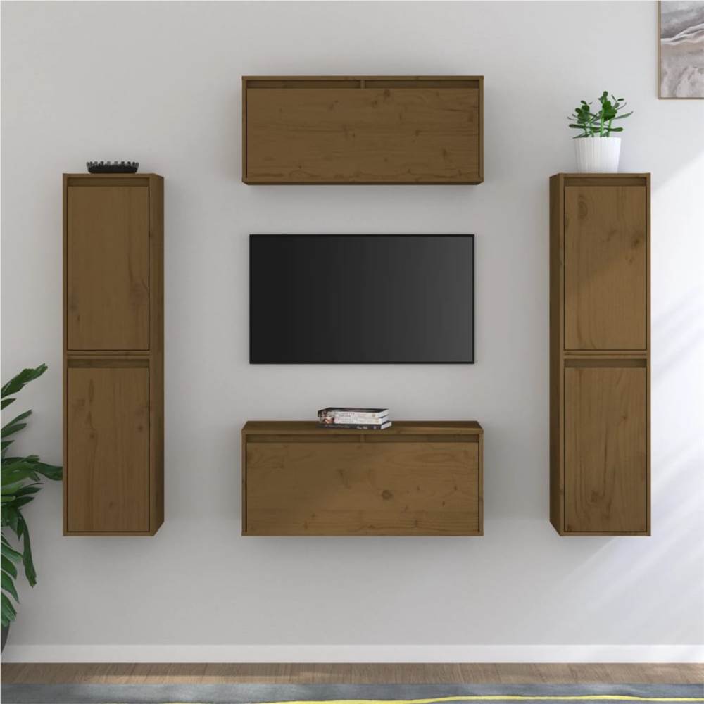 

TV Cabinets 6 pcs Honey Brown Solid Wood Pine