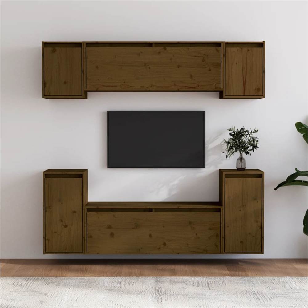 

TV Cabinets 6 pcs Honey Brown Solid Wood Pine