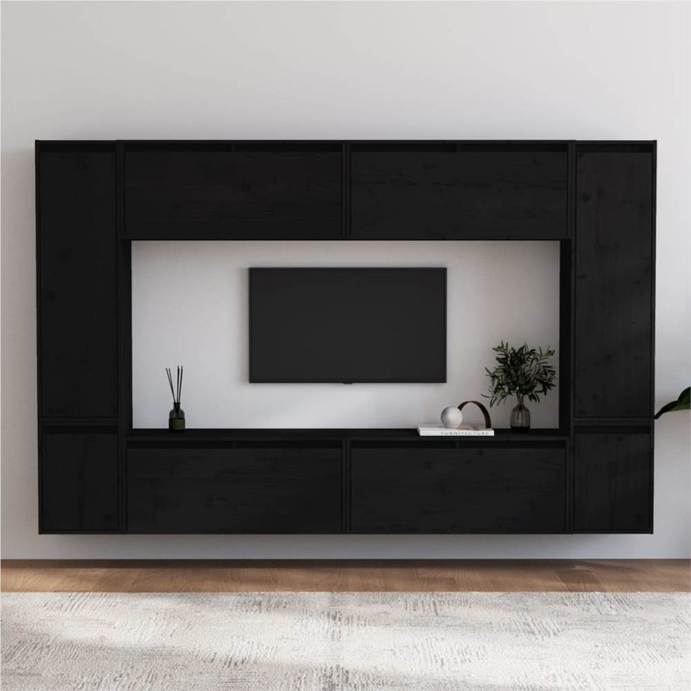 

TV Cabinets 8 pcs Black Solid Wood Pine