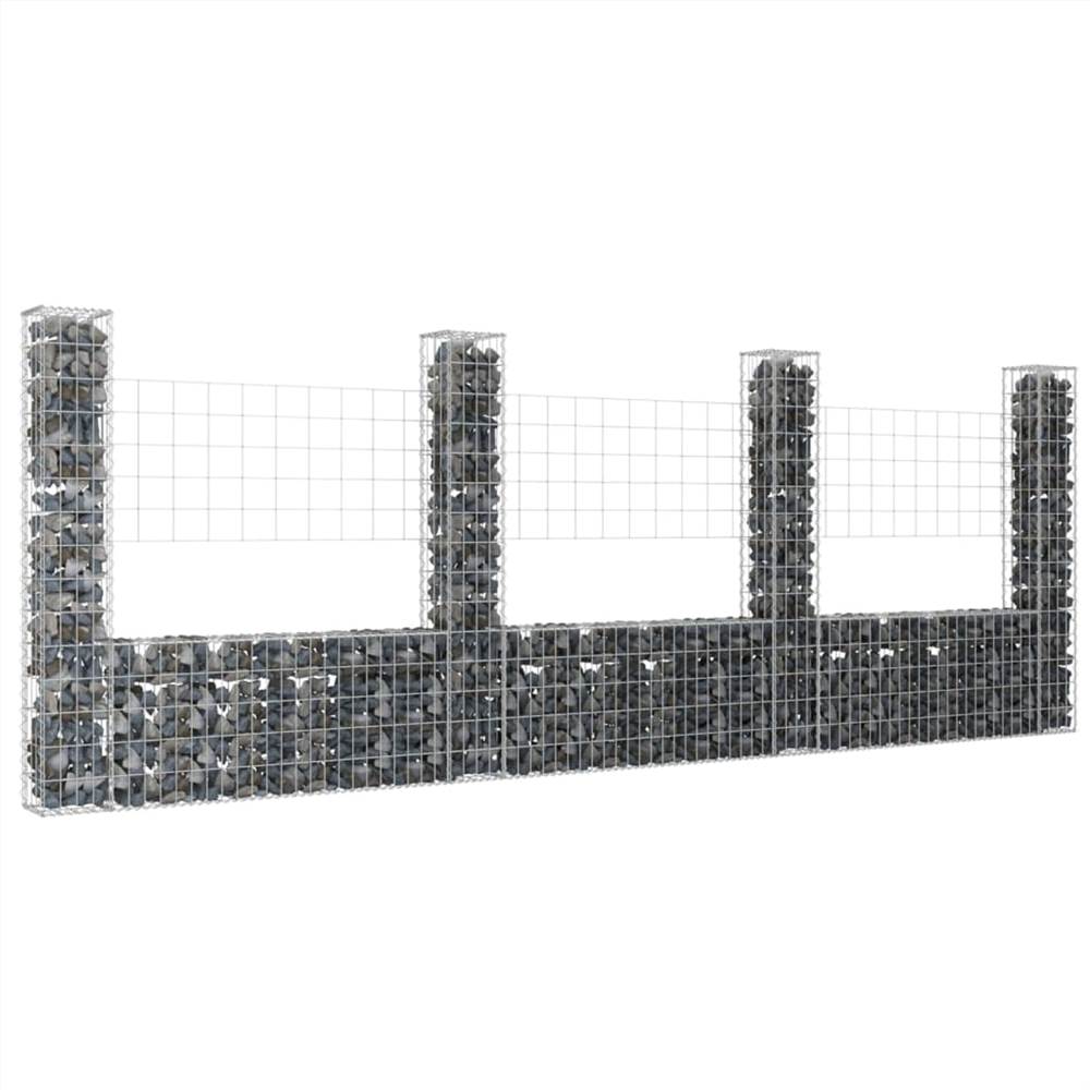 

U-shape Gabion Basket with 4 Posts Iron 380x20x150 cm