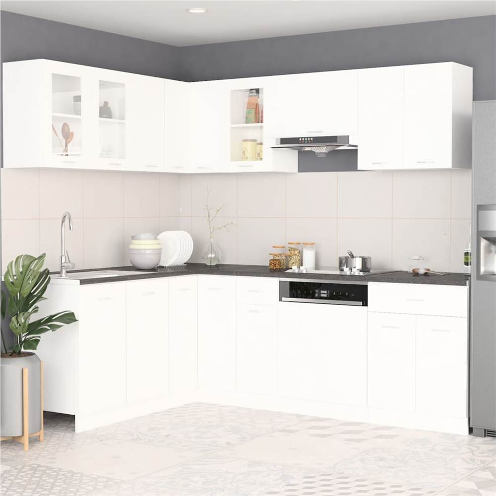 

11 Piece Kitchen Cabinet Set with Worktop White Chipboard