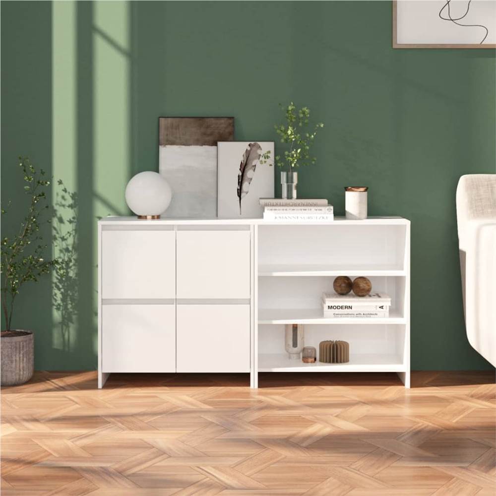 

2 Piece Sideboard High Gloss White Engineered Wood