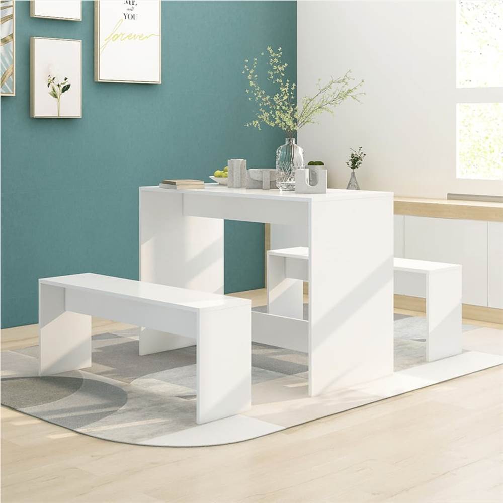 

3 Piece Dining Set White Chipboard