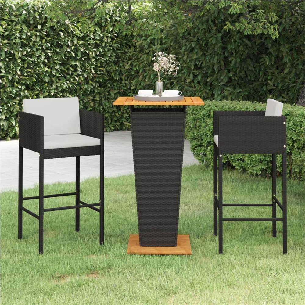 

3 Piece Garden Bar Set with Cushions Poly Rattan Black