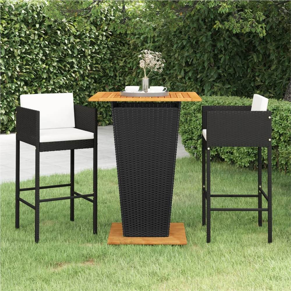 

3 Piece Garden Bar Set with Cushions Poly Rattan Black