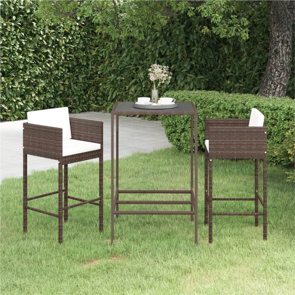 

3 Piece Garden Bar Set with Cushions Poly Rattan Brown