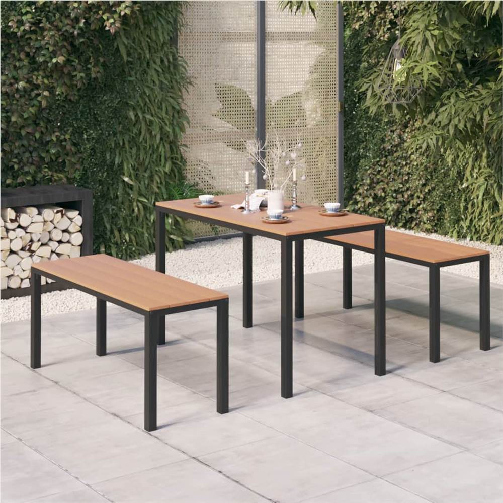 

3 Piece Garden Dining Set Steel and WPC Brown and Black