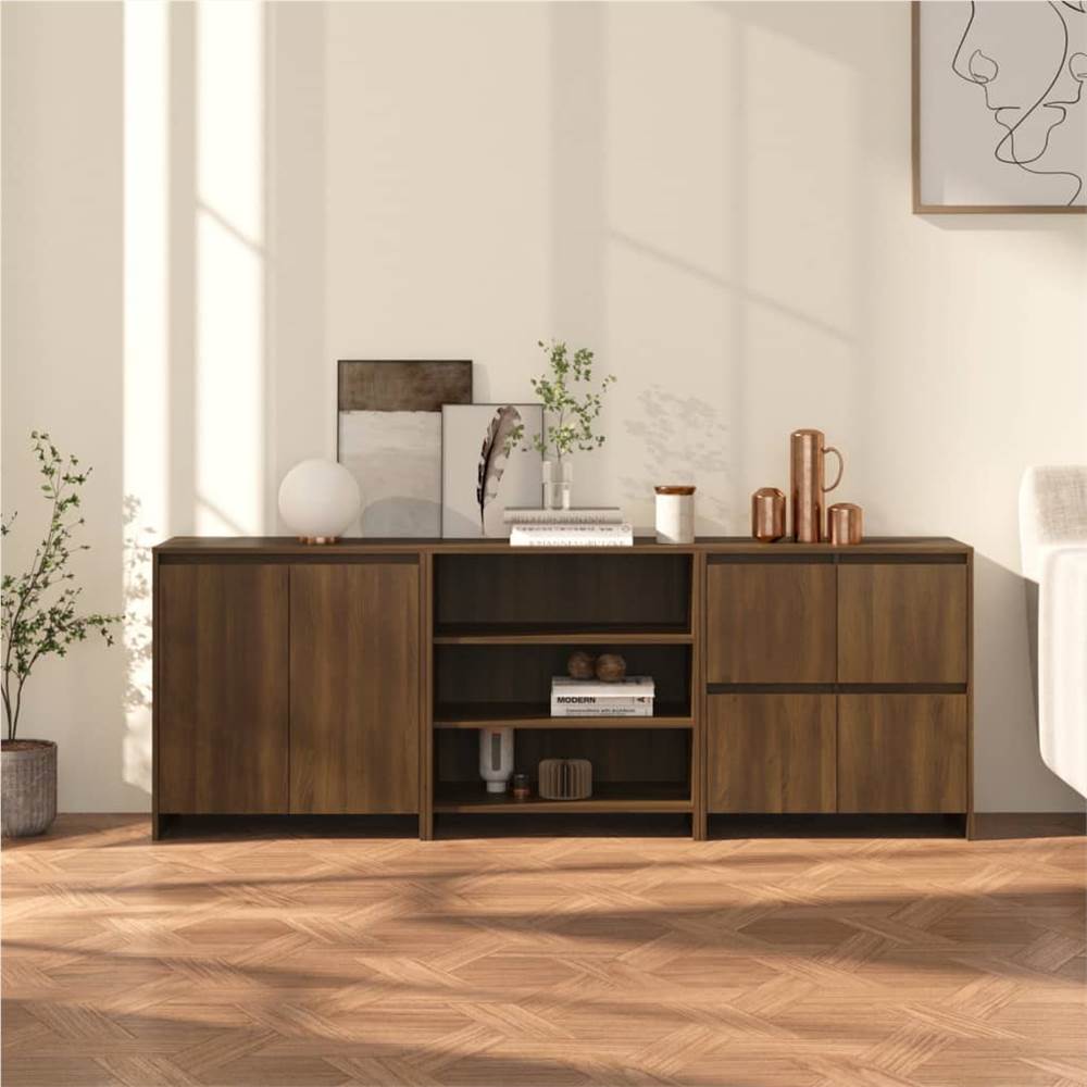 

3 Piece Sideboard Brown Oak Engineered Wood