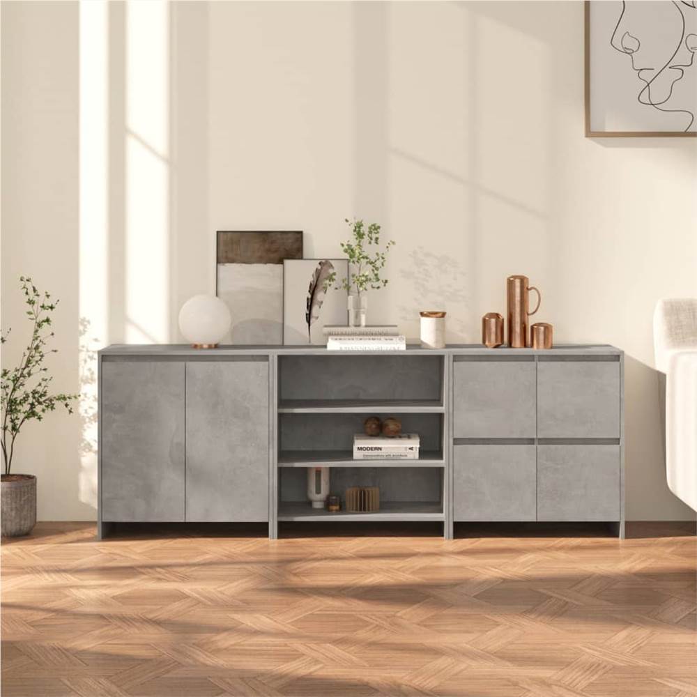 

3 Piece Sideboard Concrete Grey Engineered Wood