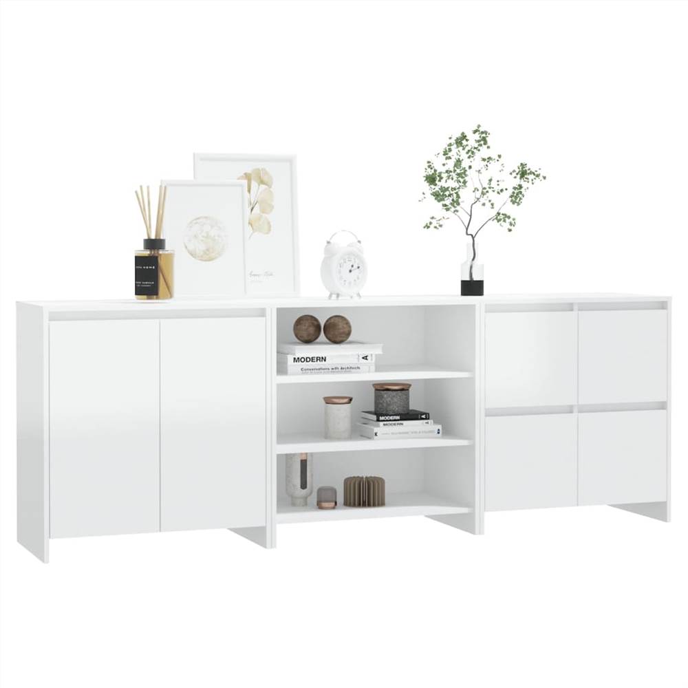 3 Piece Sideboard High Gloss White Engineered Wood
