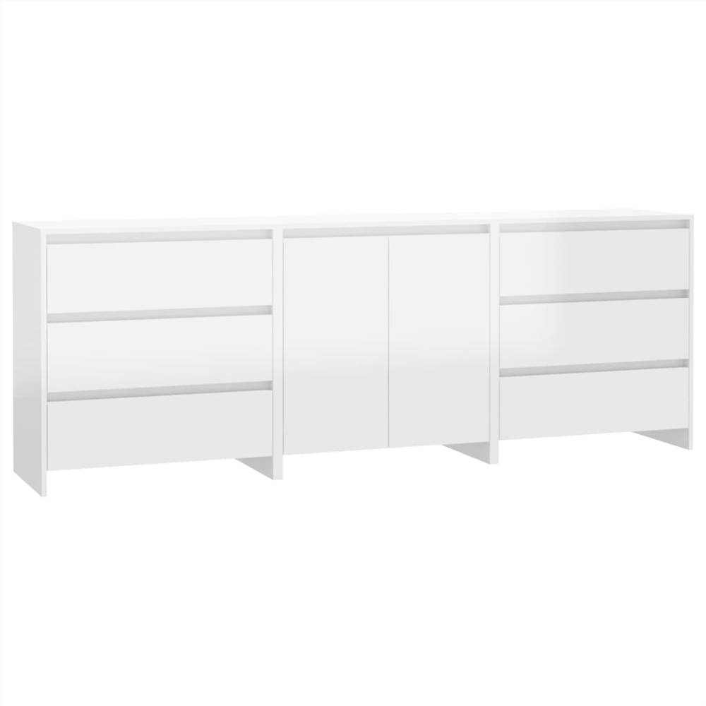 3 Piece Sideboard High Gloss White Engineered Wood